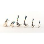 Property of a deceased estate - six modern English silver & enamel models of runner ducks, makers