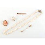 Property of a deceased estate - a pearl single strand necklace, the 14ct yellow gold clasp set