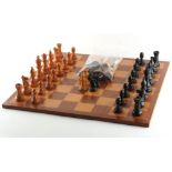 Property of a deceased estate - two boxwood & ebony Staunton pattern chess sets, the taller kings