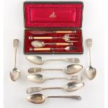 Property of a lady - two sets of three 19th century white metal table spoons, probably Estonian,