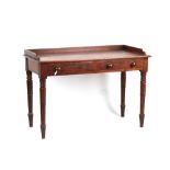 Property of a lady - an early Victorian mahogany side table with two frieze drawers & turned legs,
