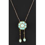 A good opal & demantoid garnet pendant necklace, the alternating white & yellow gold link chain