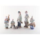 Property of a deceased estate - five Lladro Clown figures - Sad Sax, Having a Ball, Tired Friend,