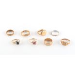 Property of a deceased estate - eight assorted 9ct gold rings, approximately 26.2 grams total (8).