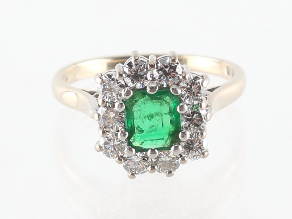 Property of a lady - an 18ct white gold emerald & diamond cluster ring, the emerald cut emerald - Image 2 of 4