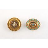 Property of a gentleman - a Victorian untested yellow metal circular brooch with blue enamel star