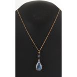 Property of a deceased estate - a 9ct yellow gold moonstone & sapphire pendant on chain necklace,