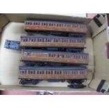 Two 7mm/"O" Gauge LNER Scratch Built LNER Articulated Coaches, teak finished, one replacement