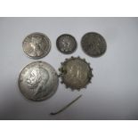 George V Crown 1935, One Rupee India 1878, 1901, Queen Victoria Shilling 1887, Florin 1887 set