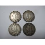 Four Queen Victoria Silver Crowns, 1890 (JH), 1889 (2), 1896.