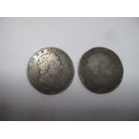 Two George III Crowns, both dated 1820, one coin is quite worn with some detail missing.