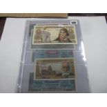 A Collection of Ten French Banknotes, including Banque De France 10000 Francs Napoleon Bonaparte,