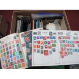 A Large Box Containing Junior Albums, Stamps, in packets and loose, G.B and World. Many thousands to