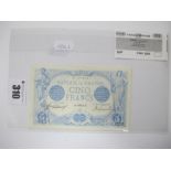 Banque De France Cinq Francs Banknote 'Blue', 25th October 1915, 847, C.8472, 211777847, faults