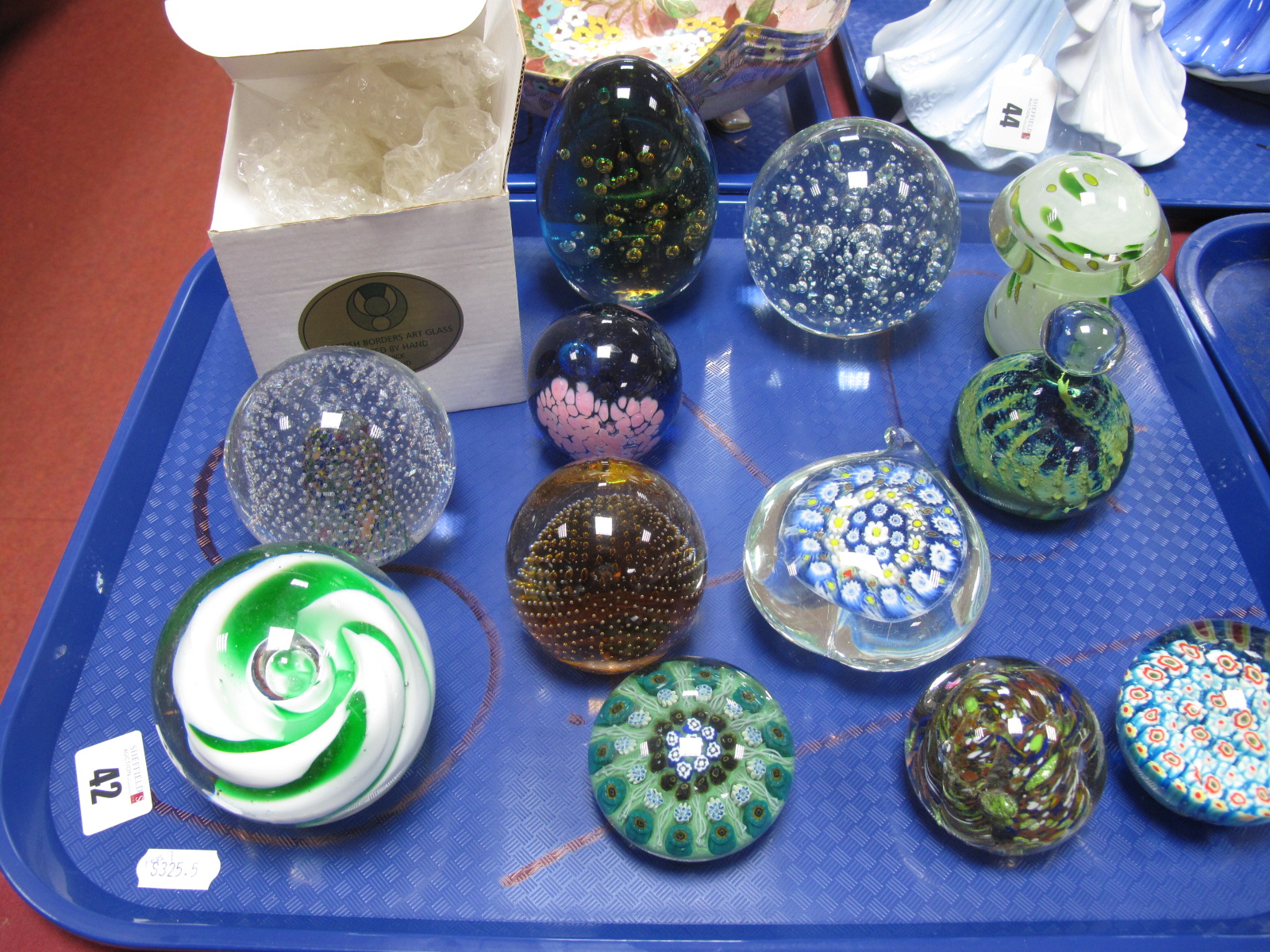 Mdina Glass Paperweights, Scottish Borders, art glass paperweight, other paperweights:- One Tray