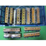 Eleven Trix T.T.R Short Bogie Coaches, L.N.E.R Teak, R/No's 1263, 1134, unboxed, condition