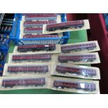 Thirteen "OO" Gauge/4mm "Hachette Partworks", (China) BR maroon double bogies, grey roof composite