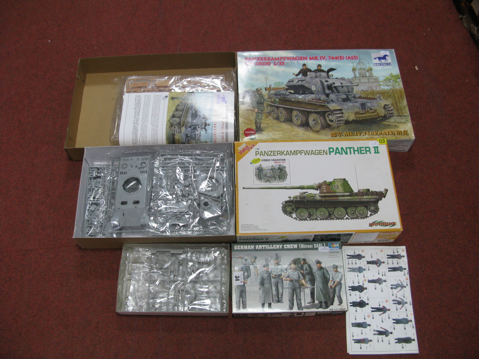 Three Plastic Model Kits, by Bronco, Dragon, Trumpeter, all 1:35th scale, including Bronco #CB-