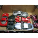 Six 1:18th Scale Diecast Model Cars, by Burago, Minichamps, Maisto, The Beanstalk Group, including
