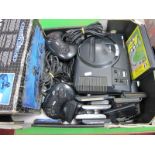 Sega Mega Drive and Mega Drive II Gaming Cartridges, six controllers, boxed arcade power stick