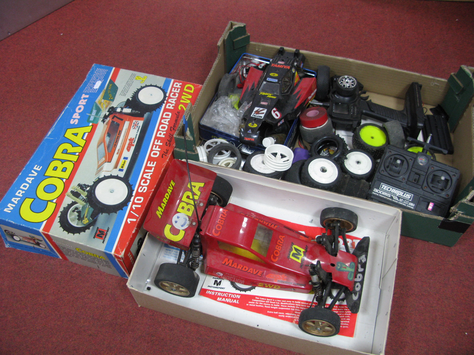 A Quantity of RC Model Car Items, including Mardave Cobra Sport 1:10th Scale Off Road Racer, spare