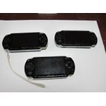 Three Sony PSP Handheld Gaming Consoles, (black), playworn, untested.