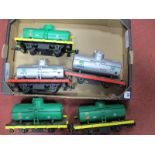 Five Aristocraft 'G' Gauge Unboxed BP Tank Wagons, overall good condition, small parts missing.