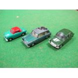 Three Original Spot-on Diecast Vehicles, Morris 1100, Austin A40, Goggomobil, playworn or