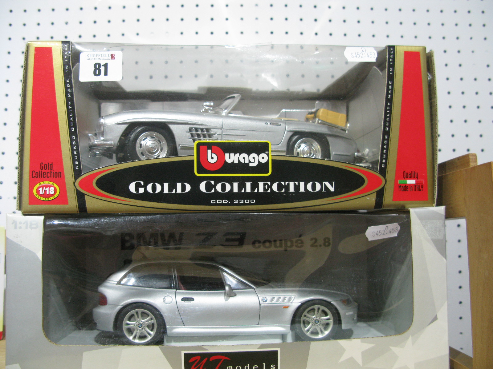 Two 1:18th Scale Diecast Model Cars, comprising of UT Models BMW Z3 Coupe 2.8, Burago Gold