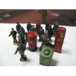 A Quantity of Mainly Pre-War Hornby 'O' Gauge Station Figures and Three Station Accessories,