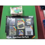 A Spectrum Six Pack Games Set, including 'Chequered Flag' and 'Chess', boxed, plus a multi-colour