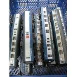 Eight "OO"Gauge British Rail Blue Mid Grey Liveried Eight Wheel Coaches, by Bachmann, Lima,