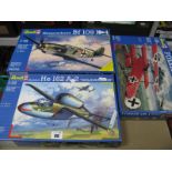 Three Plastic Model Kits by Revell, comprising of 1:32nd scale #04702 Messerschmitt BF 109 K-4,