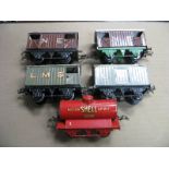 Five Hornby 'O' Gauge/7mm Pre-War Unboxed Items of Rolling Stock, two N.E Brake/Goods Vans, LMS