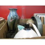 Studio Pottery Vases, smoky glass lemonade set, oil lamp:- One Box