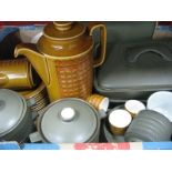 Denby 'Camelot', two lidded rectangular tureens, four soup bowls and covers and four cups and