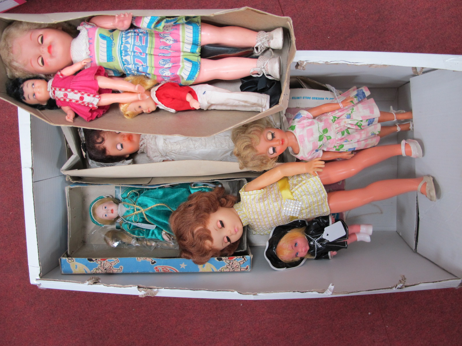 A Selection of Mid XX Century Dolls, including Rosebud Wonder Baby, in worn box and others in