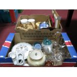 Carved Wooden Models, teapots, biscuit barrels, glassware, tureen, etc:- Two Boxes