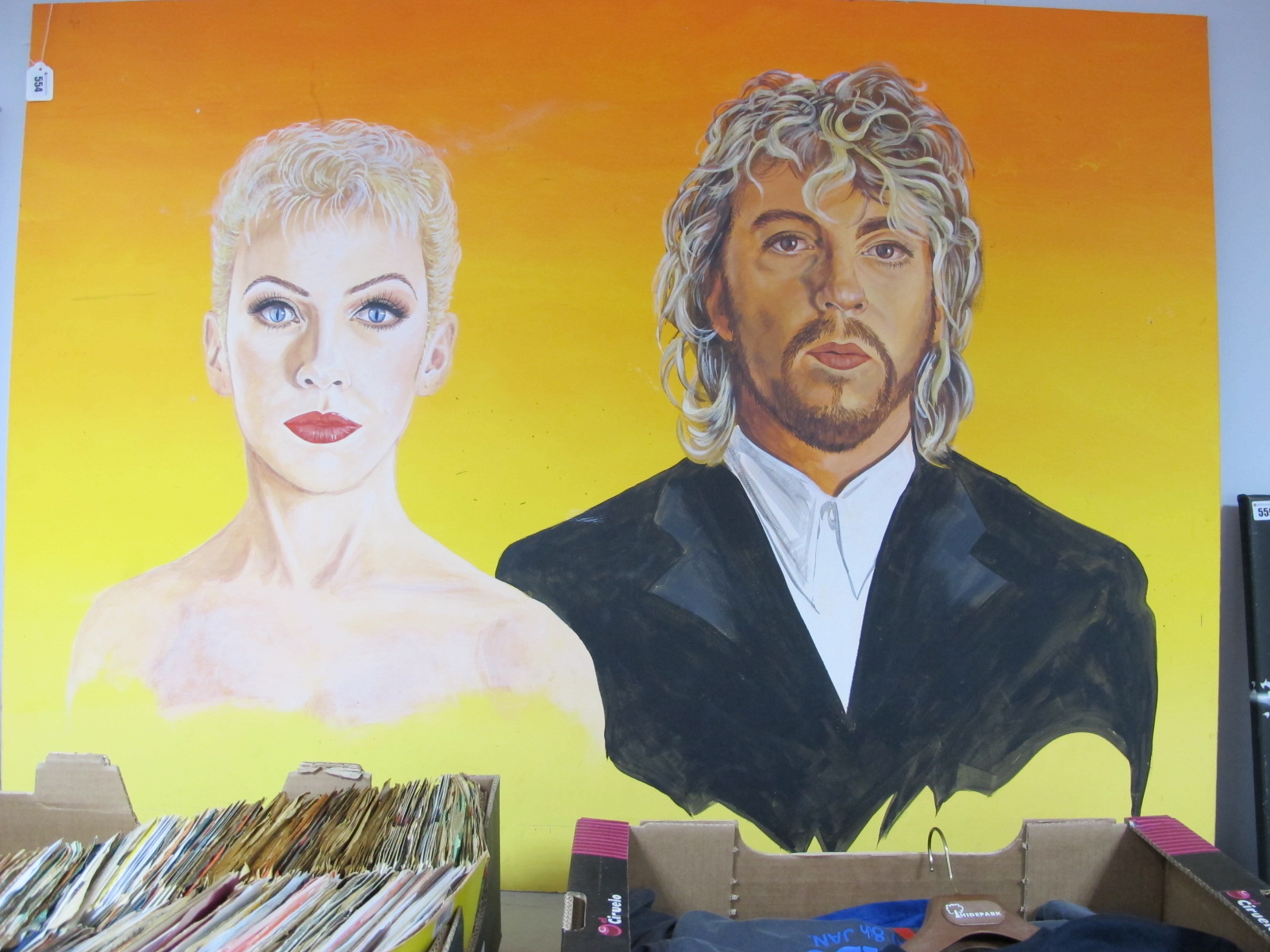 A Painting on Board Depiciting Annie Lennox and Dave Stewart, of the 1980's Band The Eurythmics,