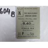 Beatles Concert Ticket: 'The Beatles/Roy Orbison Show', Saturday 25th May 1963, Second House 8.40pm,