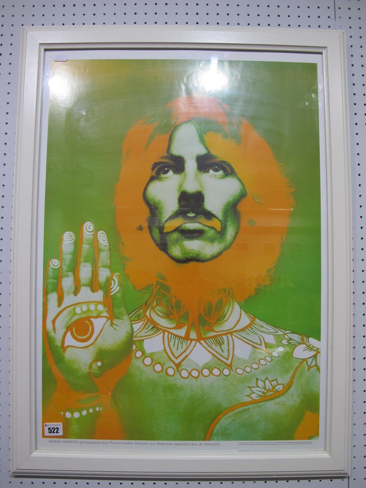 A Limited Edition Framed Print of George Harrison, copyright by NEMS Enterprises Ltd, frame measures