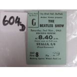 Beatles Concert Ticket: 'The Beatles Show' (Headliners), Saturday 2nd November 1963, Second House