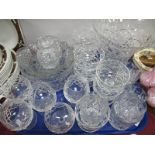 Cut Glass Vase, Fruit Bowls, Sundae Glasses, brandy and whisky glasses:- One Tray