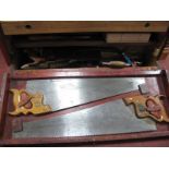 A Joiners Tool Box with Two Fitted Drawers, containing many tools, tennon saws, moulding planes,