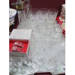 Cut Glass Claret Jug, with plated mounts, eight cut glass napkin rings (boxed) wine and whisky