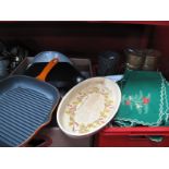 Kitchenware, including Invicta griddle, Tefal Wok, Le Creuset pan, Screwfull, cutlery, etc:- Two