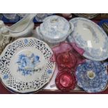 Asiatic Pheasant Tureens and Sauce Boat, cranberry glass bowls and bell, Doulton and Cruse and