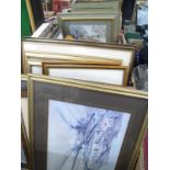 A Quantity of Colour Prints, including French scenes signed. British Railways labeled Marquetry