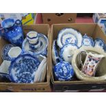 Pottery Jardiniere's, blue and white tureens, plates vases, ginger jar, etc:- Three Boxes