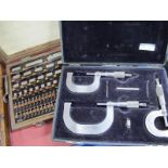 A Set of Three Brown and Sharp Micrometers, in fitted case, plus a set of gauge/calibration